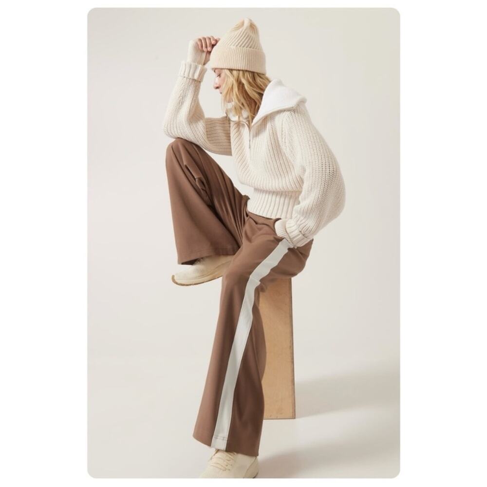 Athleta Brown Wide Leg Pants with Cream Stripe